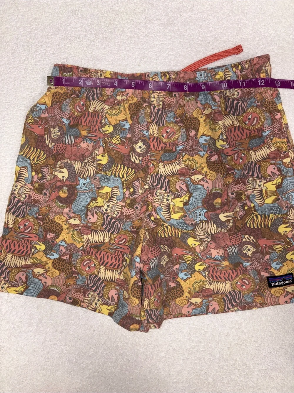 Patagonia baggies together trip brown animal print swim trunks size xl 14